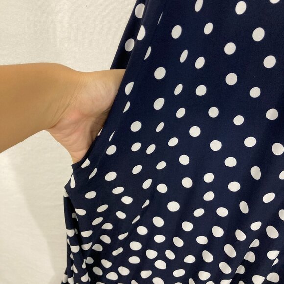 Susan Graver size 3X Navy White Polka Dot Stretch Liquid Knit Pocket Midi Dress - Picture 4 of 10